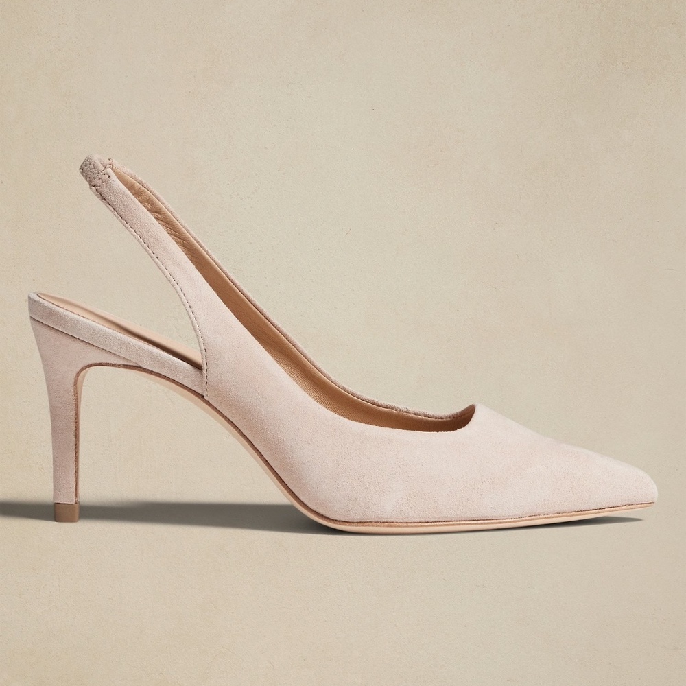 New Banana Republic Suede Leather Slingback Stiletto Pointed Toe Heel Size 9